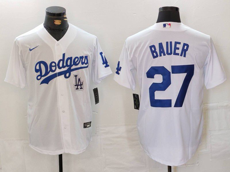 Men Los Angeles Dodgers 27 Bauer White Game 2024 Nike MLB Jersey style 7134